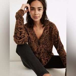 Madewell Tigerized Cameron Ribbed Cardigan Sweater Coziest Yarn XS